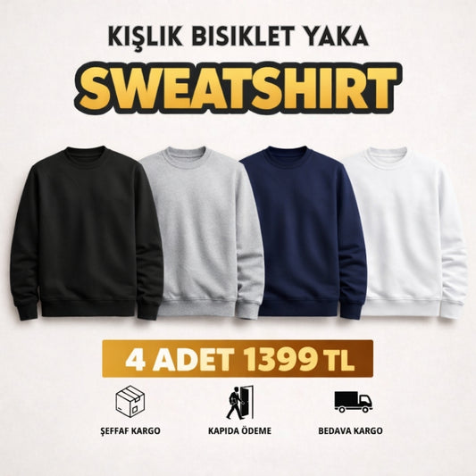 4 Adet Kışlık Bisiklet Yaka Sweatshirt