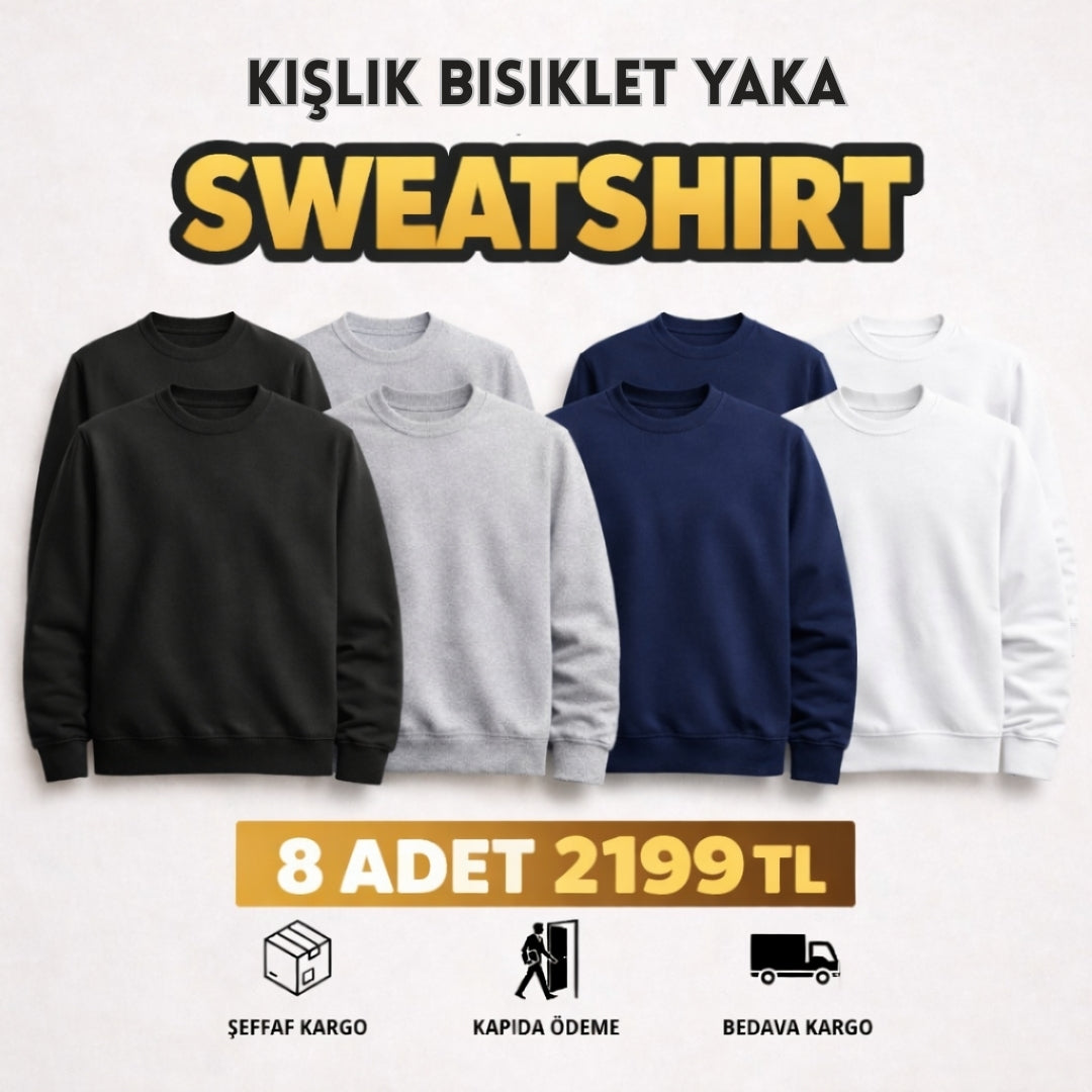 4 Adet Kışlık Bisiklet Yaka Sweatshirt