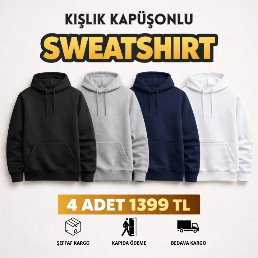 4 Adet Kışlık Kapüşonlu Sweatshirt